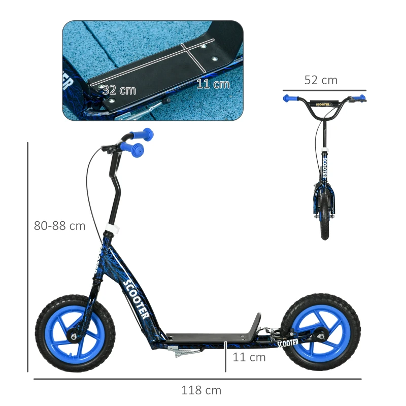 AIYAPLAY Trotinetă patineta pentru copii cu roți mari, 6-12 ani, înălțime reglabilă, frână din spate, suport, albastră