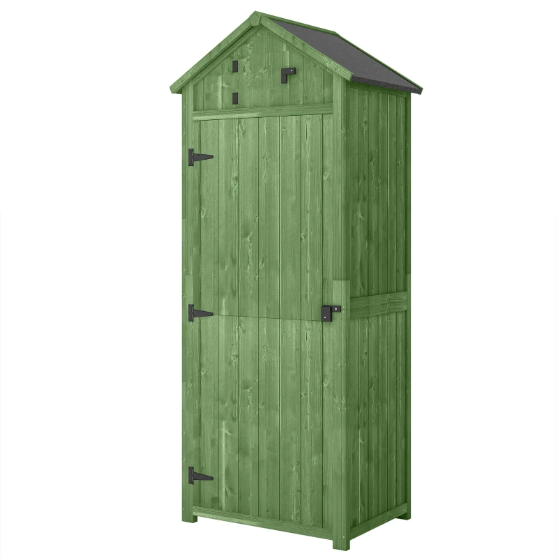 Outsunny Wooden Garden Shed, Utility Outdoor Small Shed with Lockable Double Doors, Shelves and Roof Hatch, Dark Green(m-11)