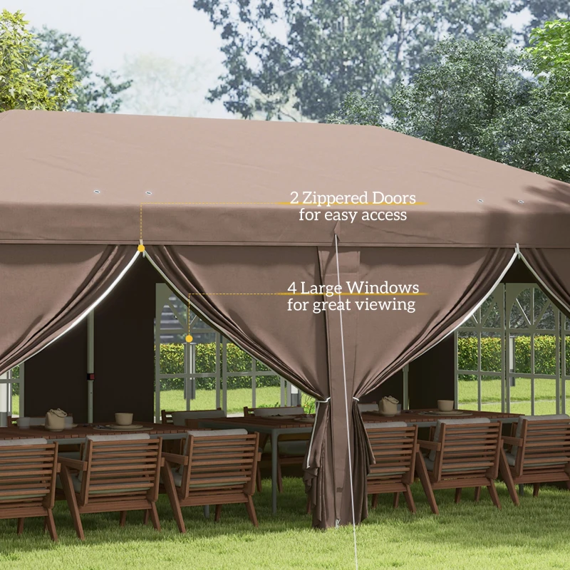 Outsunny 3 x 6 m Pop Up Gazebo with Sides and Windows, Height Adjustable Party Tent with Storage Bag for Garden, Camping, Event, Brown(m-7)