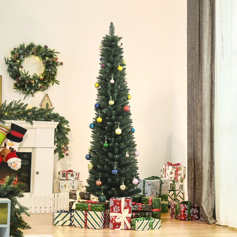 HOMCOM Sapin de Noël artificiel 180 cm, arbre de Noël slim avec 380 pointes de branche, support en métal pliable, vert