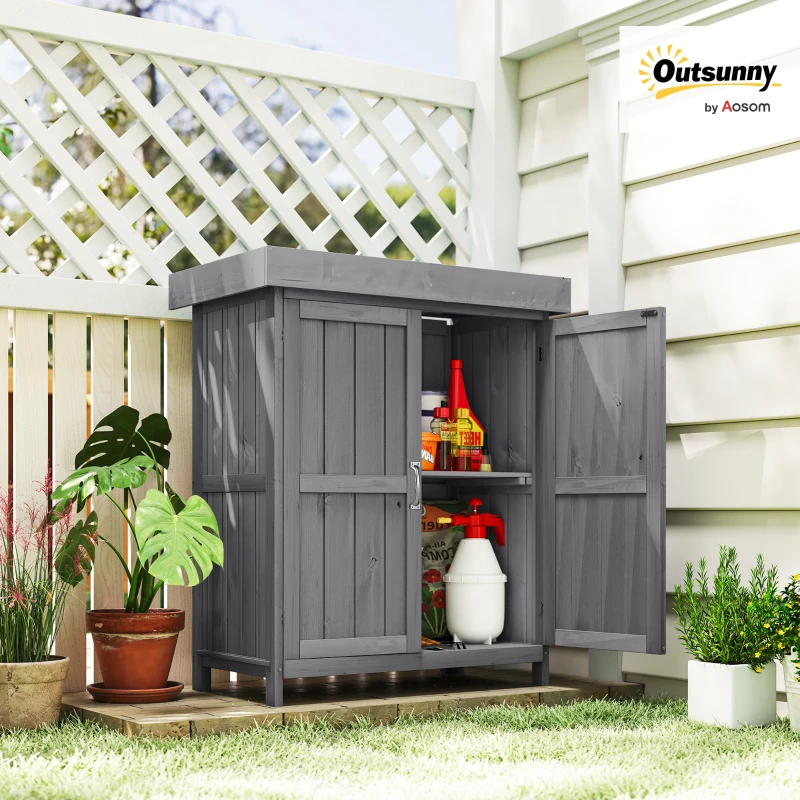 Outsunny Outdoor Garden Storage Shed Tool Wooden Box Double Doors w/ Shelf Hinged Roof