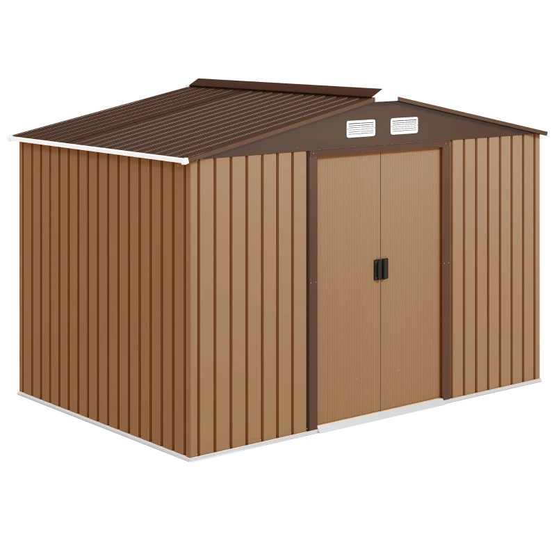 Outsunny 9 x 6FT Outdoor Garden Roofed Metal Storage Shed Tool Box with Foundation Ventilation & Doors, Yellow
