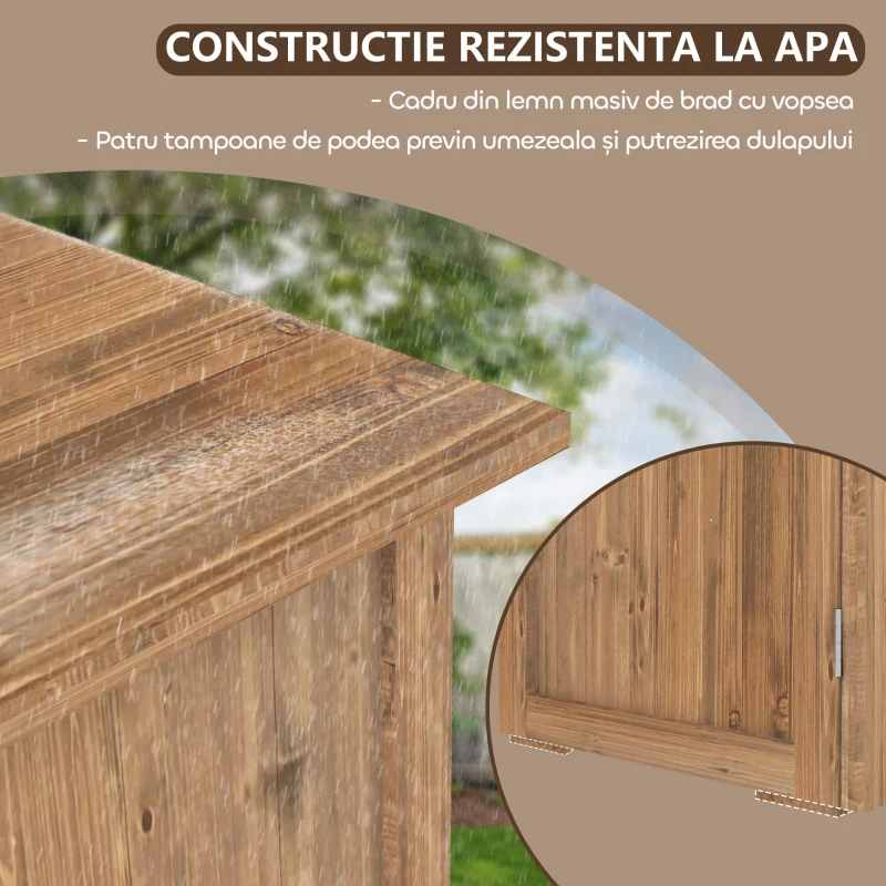 Outsunny Dulap de Exterior din Lemn cu 2 Uși, Căsuță de Grădină pentru Unelte cu Acoperiș Impermeabil, 77x55x72 cm, Maro