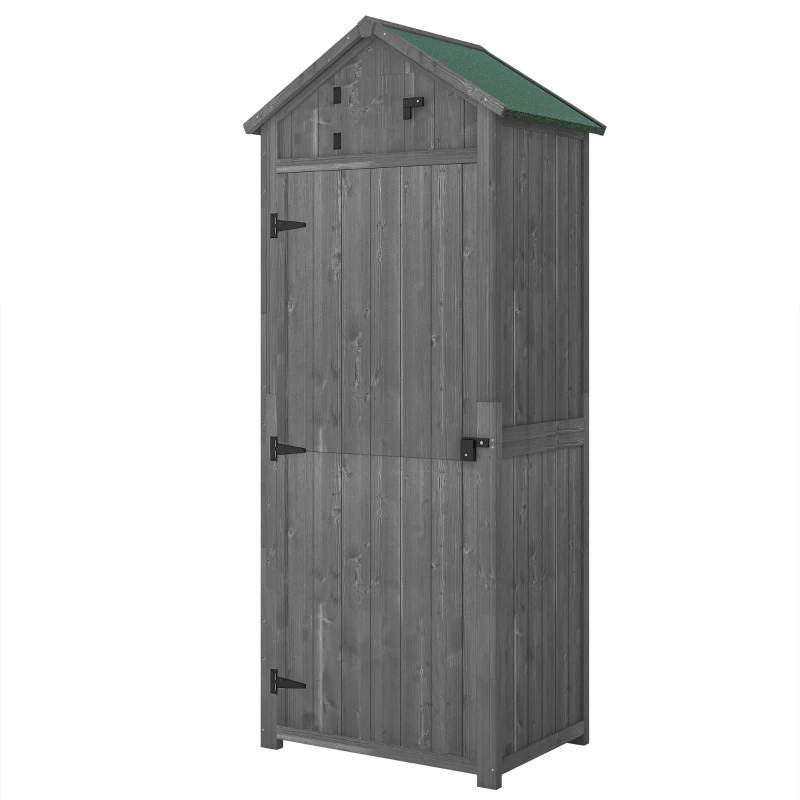 Outsunny Garden Shed Vertical Utility 3 Shelves Shed Wood Outdoor Garden Tool Storage Unit Storage Cabinet, 77 x 54.2 x 179cm - Grey(m-12)