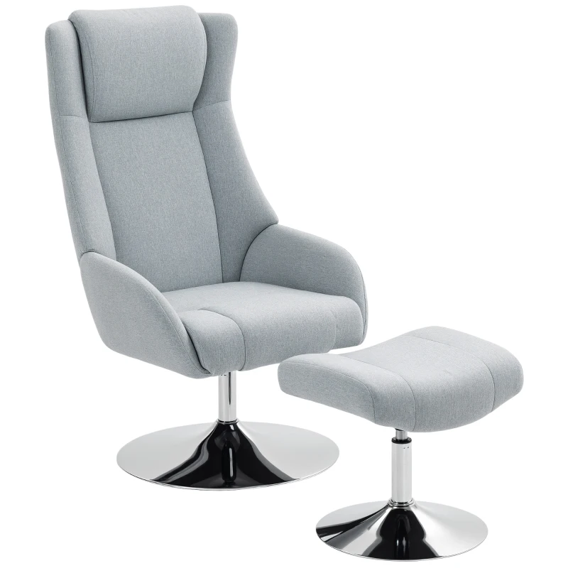HOMCOM Poltrona Imbottita Girevole con Poggiapiedi, Reclinabile, 84x68x118 cm, Grigio