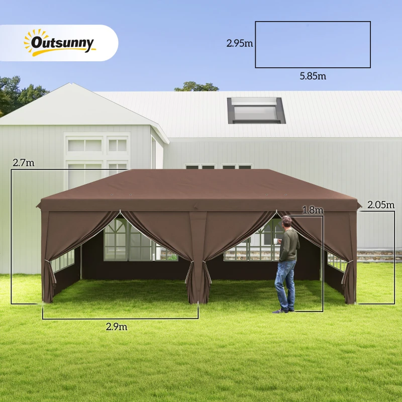 Outsunny 3 x 6 m Pop Up Gazebo with Sides and Windows, Height Adjustable Party Tent with Storage Bag for Garden, Camping, Event, Brown(m-3)