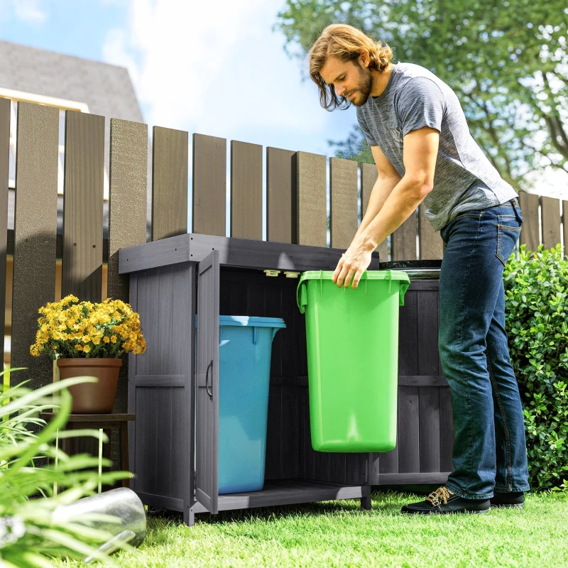 Outsunny Outdoor Garden Storage Shed Tool Wooden Box Double Doors w/ Shelf Hinged Roof