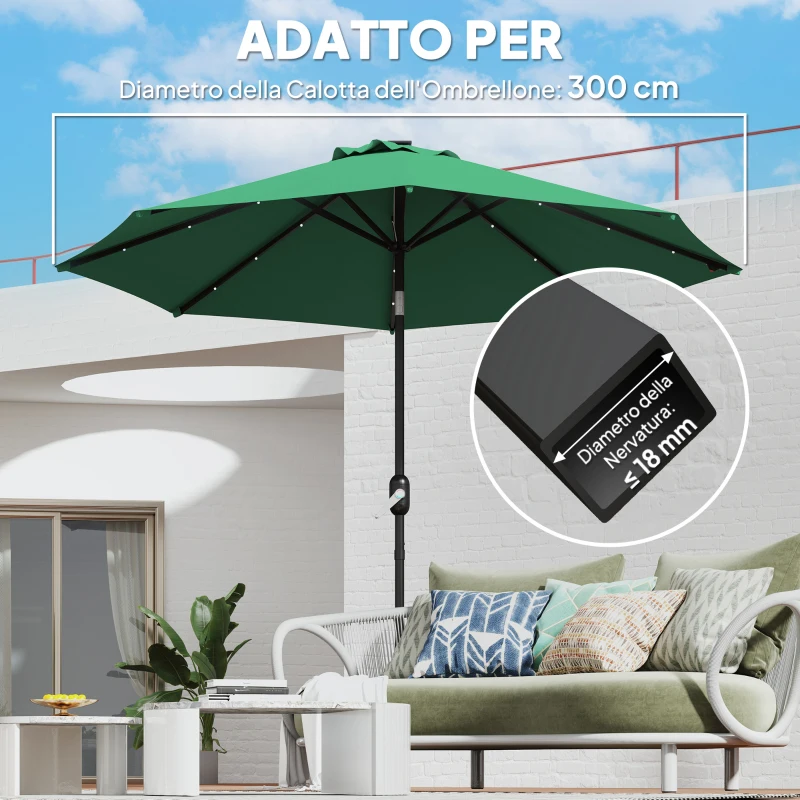 Outsunny Telo di Ricambio per Ombrellone da 3 m a 8 Stecche, Poliestere Anti UV 50+, Verde