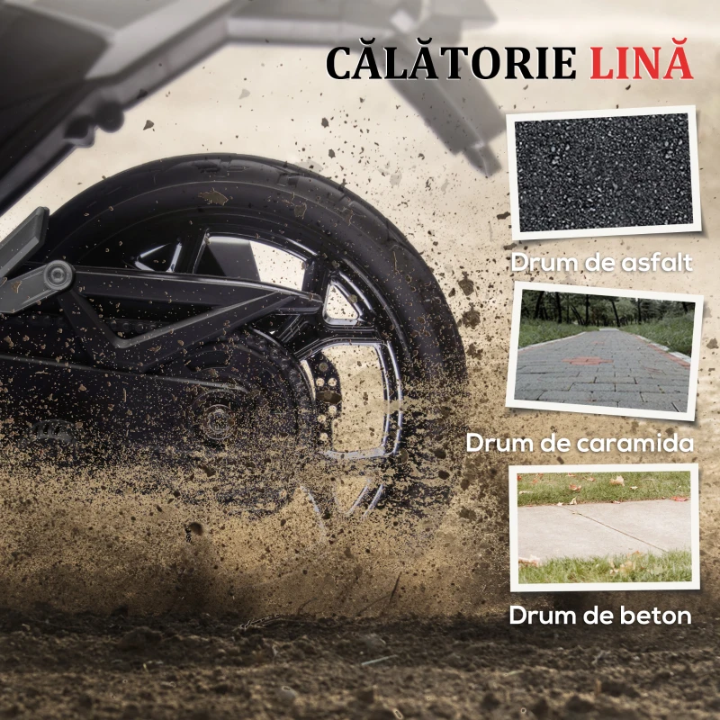 AIYAPLAY Motocicletă Electrică pentru Copii 3-6 ani, Motocilcetă cu Faruri, Muzică și Roți, Motocicletă de Jucărie din PP și Metal, 107x46x75 cm, Roșu(m-7)