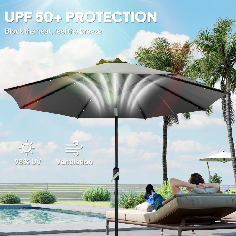 Outsunny 3 m Replacement Parasol Canopy with Top Vent, UPF 50+ Garden Parasol Replacement Canopy, 8 Rib Parasol Cover Replacement Fits Various Frames, Grey