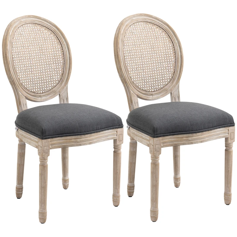 HOMCOM Set of 2 Dining Chairs - Louis XVI Style Medallion Living Room Chair - Solid Carved, Patinated Wood