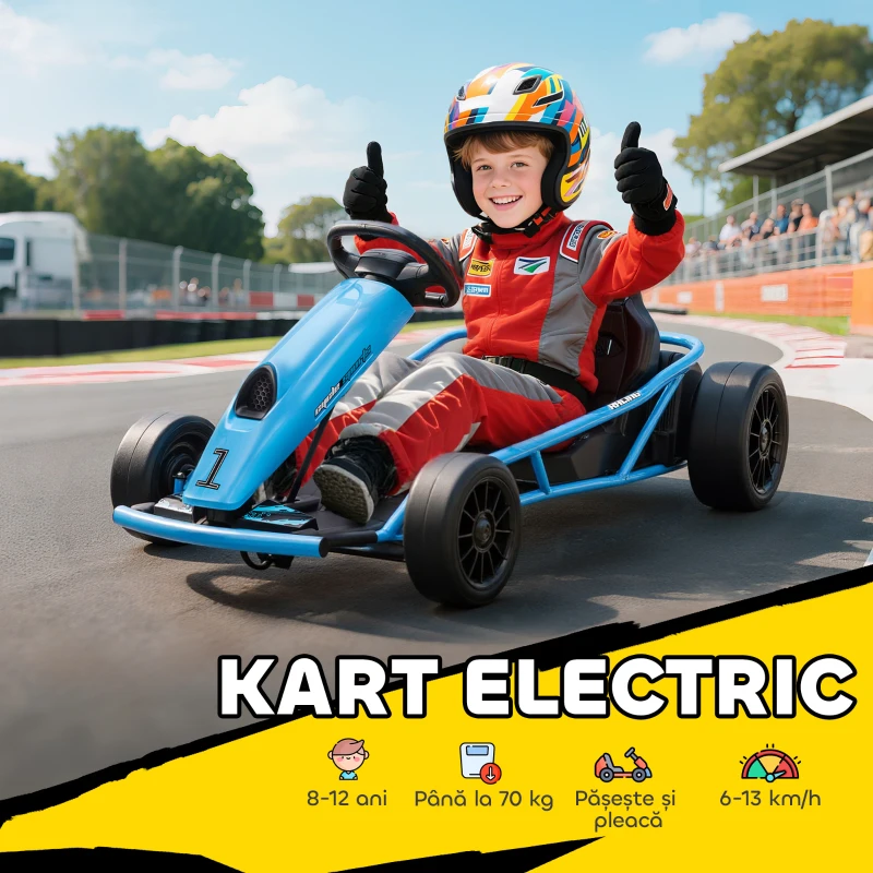 HOMCOM Go Kart Electric pentru Copii, Kart cu Pedale pentru Copii cu Pornire Lentă, Claxon, 115x77x54 cm, Albastru(m-4)