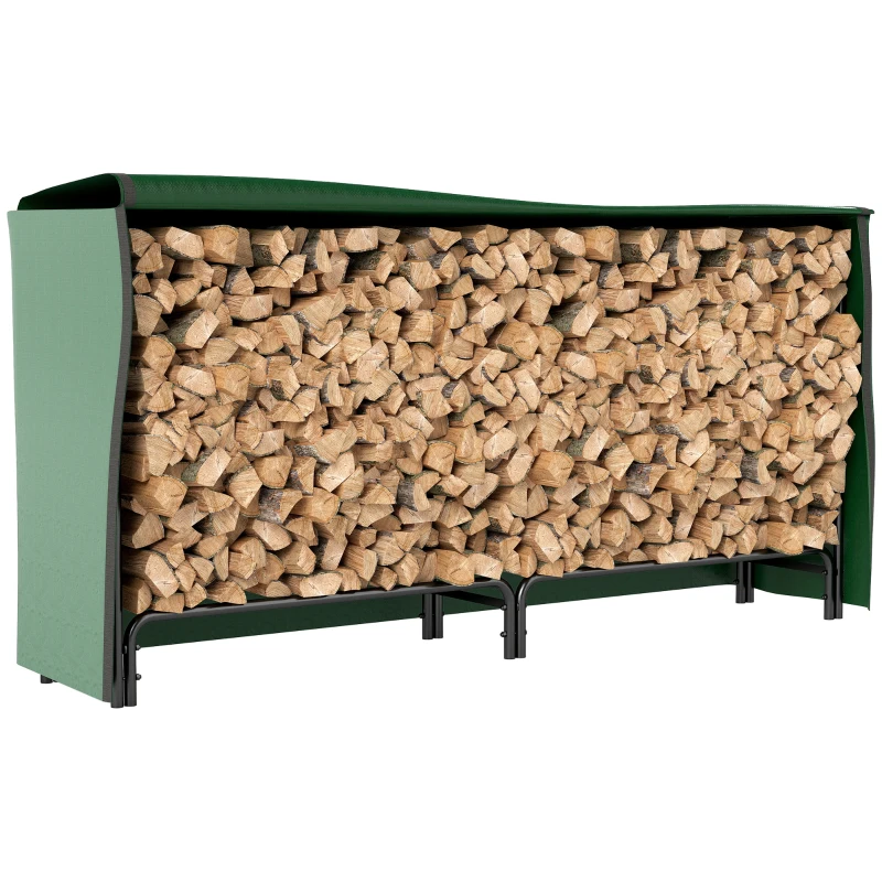 Outsunny Haardhoutstandaard, 0,6 m³, met Hoes, Poedergecoat Metaal, tot 200 kg, Zwart/Donkergroen