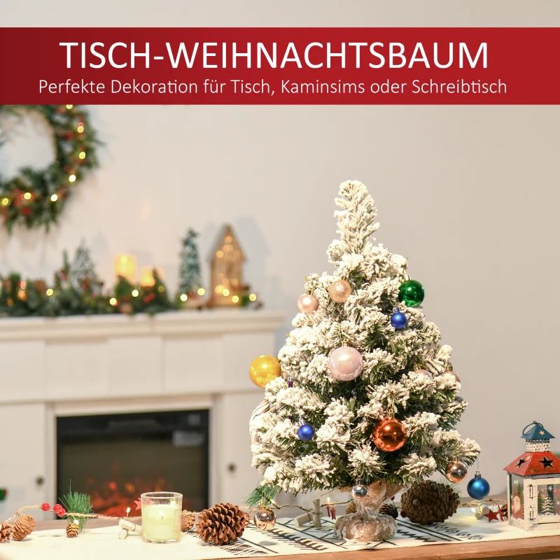 HOMCOM Mini kunstkerstboom 60 cm met sneeuwlook – 67 takken, cementvoet