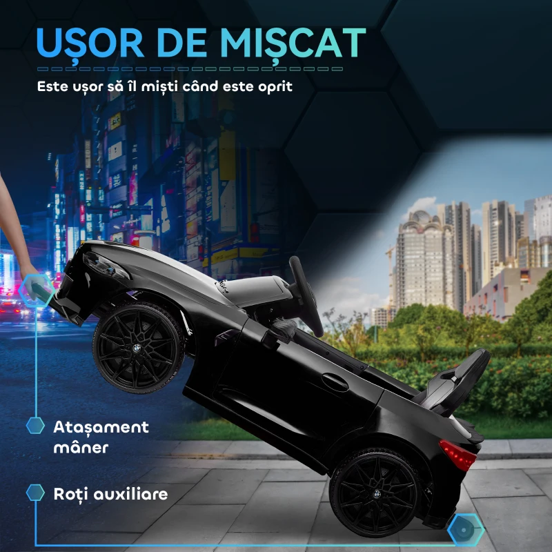 AIYAPLAY Mașină Electrică pentru Copii cu Transport Ușor, Plimbare pe Mașină cu Telecomandă, BMW M4 Licențiat, 108x69.5x51 cm, Negru