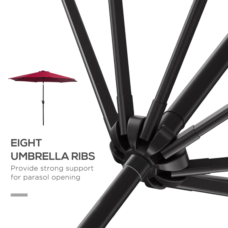 Outsunny 3m Parasol Patio Umbrella, Outdoor Sun Shade with Tilt and Crank Handle for Balcony, Bench, Garden, Wine Red