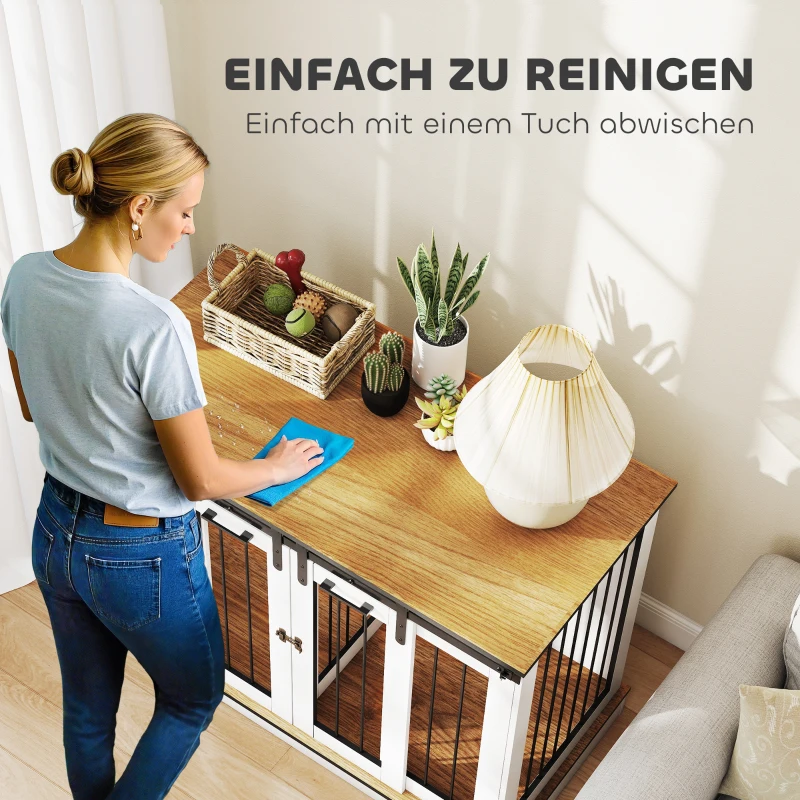 PawHut Hondenkooi met 2 Deuren, Hondenbox, Transportbox voor Honden, Rustiek Ontwerp, Vergrendelbaar, Wit(m-7)