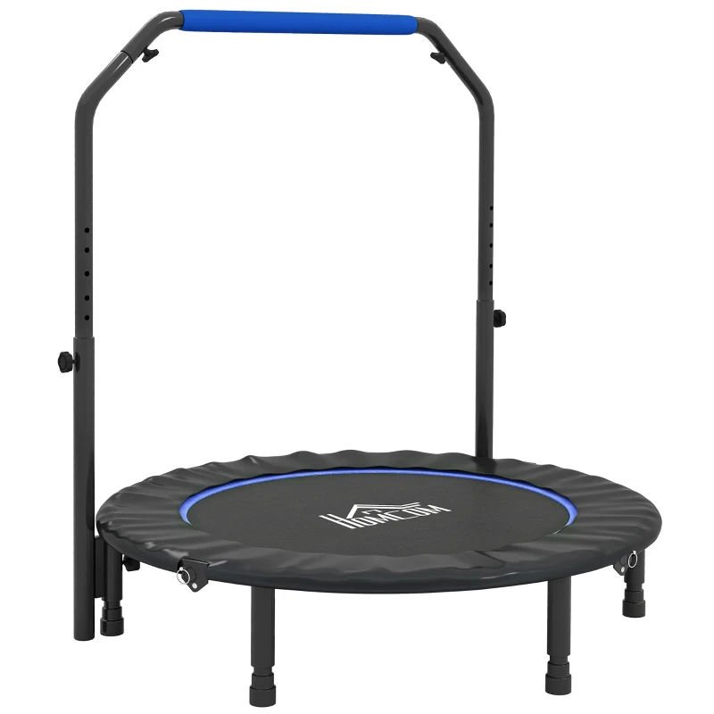 HOMCOM Zusammenklappbares Fitness-Trampolin Ø114 cm mit verstellbarem Griff, Stahlrahmen für Bein- und Körpertraining Blau und Schwarz