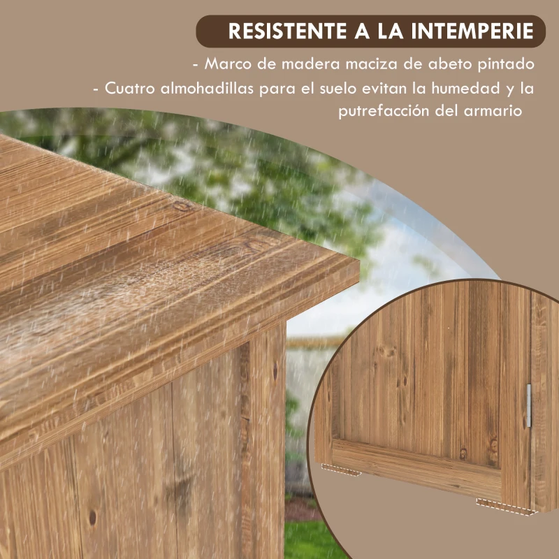 Outsunny Caseta de Jardín Exterior de Madera con 2 Puertas Magnéticas para Almacenamiento de Herramientas 77x55x72 cm Marrón