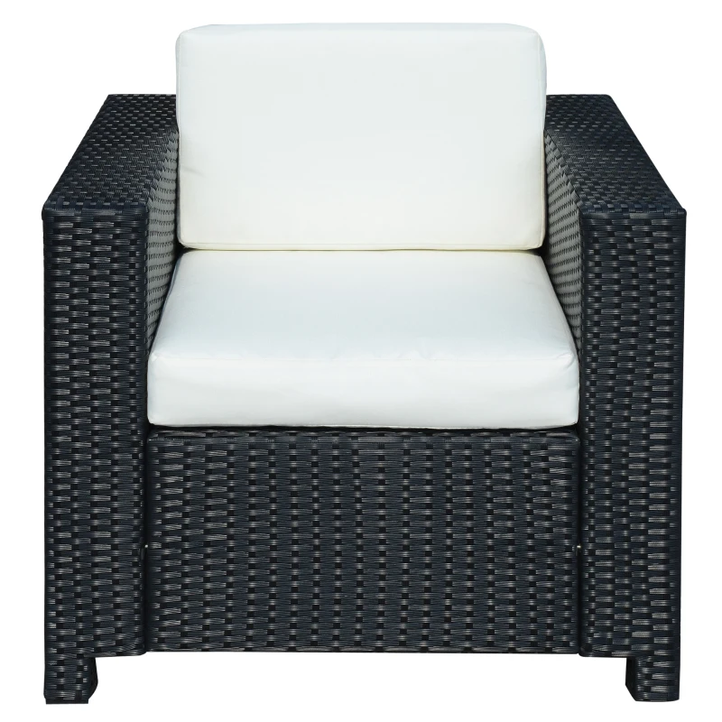 Outsunny Single Seater Rattan Chair Sofa - 10 cm Thick Padded Cushion, All-Weather PE Wicker Weave Garden Armchair with Armrests, Black