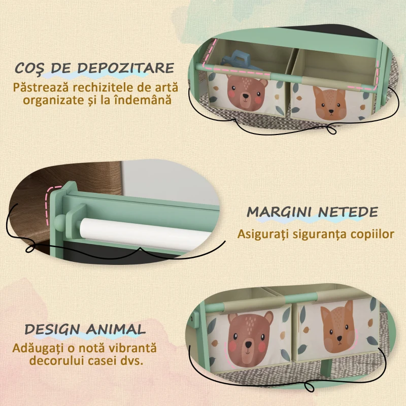 AIYAPLAY Tabla pentru copii 3 in 1  cu 2 containere sevalet de arta din lemn pentru copii 3-8 ani verde pentru scoala mobilier camera copilului birou pentru copii mici