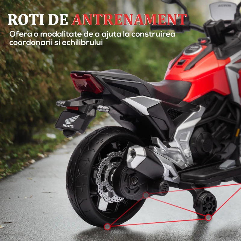 AIYAPLAY Motocicletă Electrică pentru Copii 3-6 ani, Motocilcetă cu Faruri, Muzică și Roți, Motocicletă de Jucărie din PP și Metal, 107x46x75 cm, Roșu(m-6)