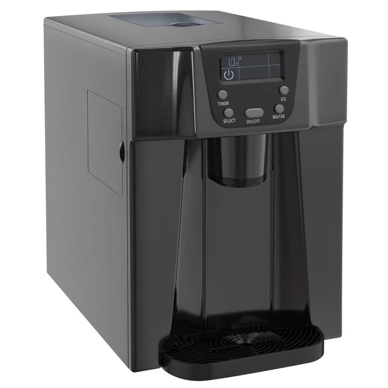 HOMCOM Macchina per Il Ghiaccio con Distributore d'Acqua, Ice Maker, 12kg in 24h, 9 Cubetti di Ghiaccio in 6-10 Minuti, 25,2x38,9x36,3cm, Nero