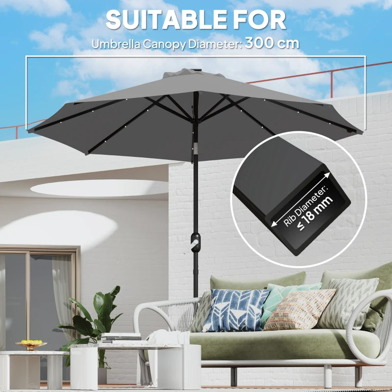 Outsunny 3 m Replacement Parasol Canopy with Top Vent, UPF 50+ Garden Parasol Replacement Canopy, 8 Rib Parasol Cover Replacement Fits Various Frames, Grey