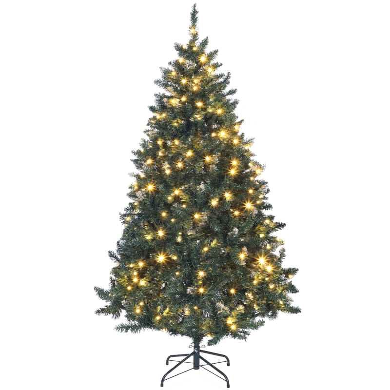 HOMCOM Sapin de Noël en Sapin 180 cm avec Lumières LED 9 Modes d'Éclairage 802 Branches avec Neige Artificielle Vert