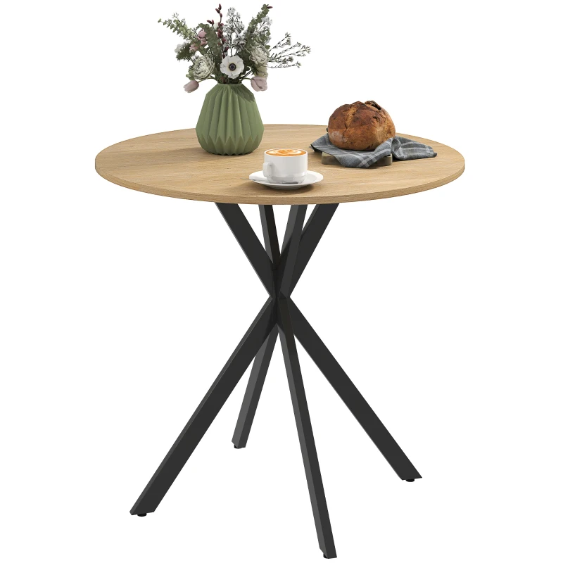 HOMCOM Runder Küchentisch, 80 cm, kompakte Tischplatte, Spanplatte, Metall, Weiße Eiche+Schwarz(m-11)