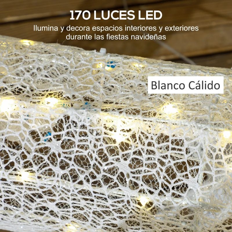 Outsunny Reno con Trineo Luminoso Decoración de Navidad con 170 LED Blanco Cálido para Interior Exterior Jardín 59x29x118 cm