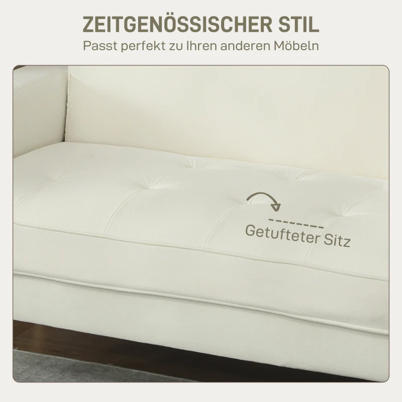 HOMCOM 2-Sitzer-Sofa, Doppelsitzsofa mit Kautschukholzbeinen, Polstersofa für Wohnzimmer, Schlafzimmer, Cremeweiß(m-5)