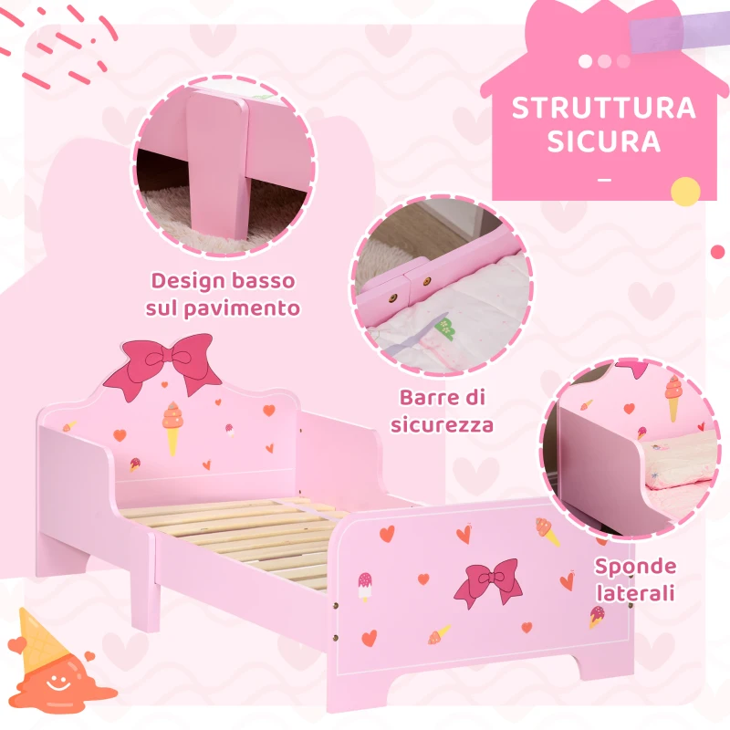 ZONEKIZ Pat pentru Copii cu Bariere Anti-Cădere, Pătuț pentru Copii cu Vârsta 3-6 Ani, 143x74x59 cm, Roz