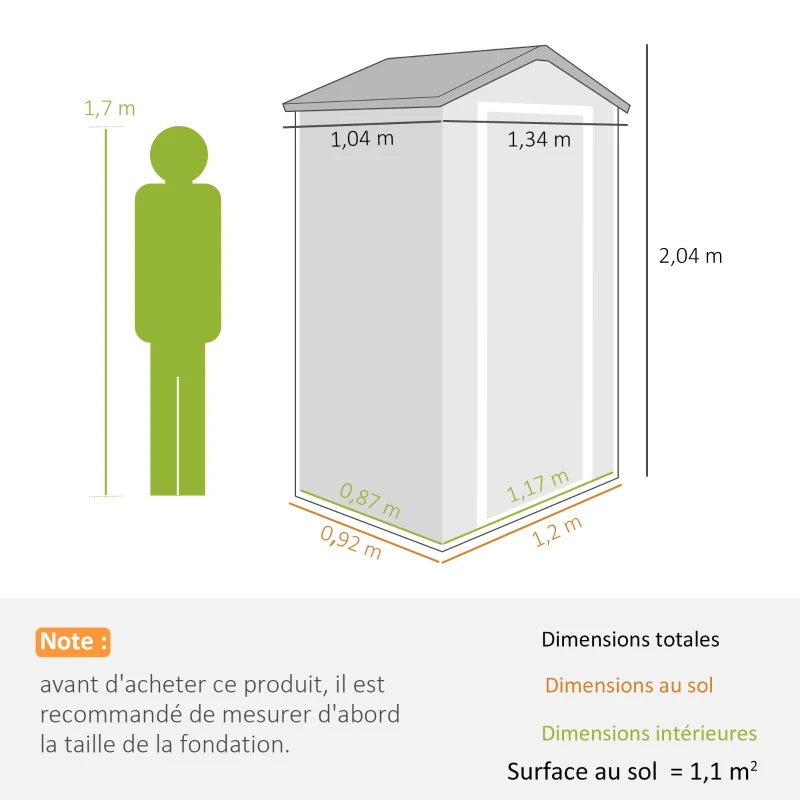 Outsunny Gereedschapsschuur tuinhuis met raam puntdak outdoor metaal grijs(m-3)