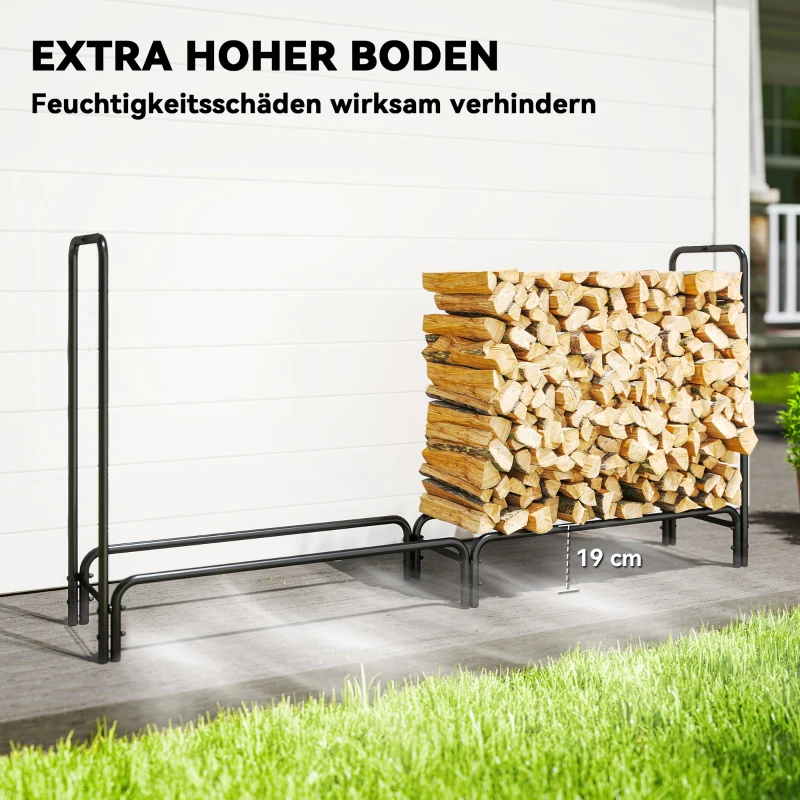 Outsunny Haardhoutstandaard, 0,6 m³, met Hoes, Poedergecoat Metaal, tot 200 kg, Zwart/Donkergroen