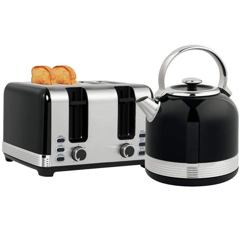 HOMCOM Set de Hervidor y Tostadora, 7 Niveles de Tostado, 1,7 L, Plástico, Acero Inoxidable, Negro