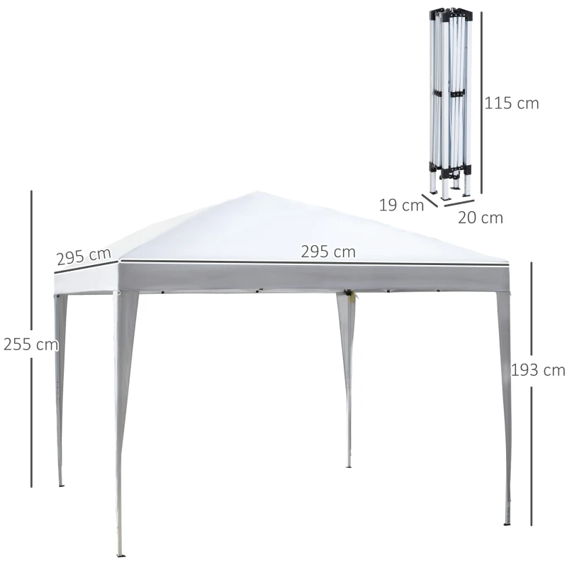 Gazebo Pliabil pentru Grădină Outsunny - Alb, 2.95x2.95m, cu Accesorii Incluse