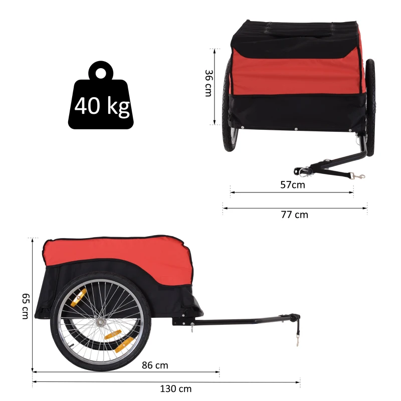 HOMCOM Carucior pentru bicicletă Remorcă pentru bicicletă 65 × 61 × 39 cm Roșu/Negru