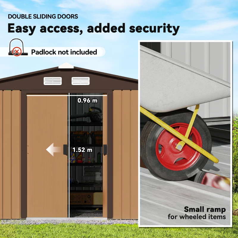 Outsunny 9 x 6FT Outdoor Garden Roofed Metal Storage Shed Tool Box with Foundation Ventilation & Doors, Yellow(m-5)