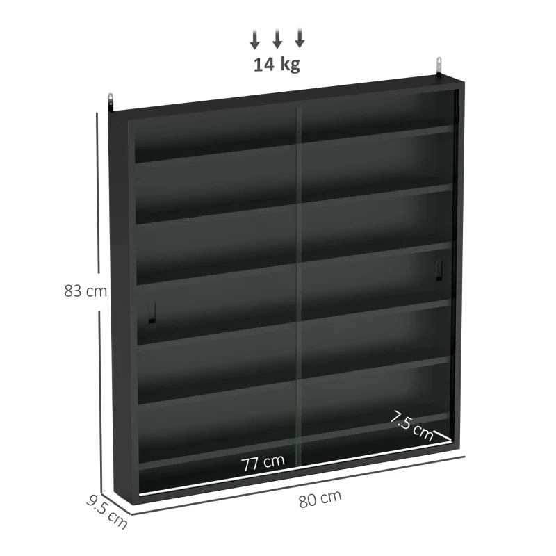 HOMCOM Étagère de Rangement à 6 Étagères Ajustables en Bois avec Portes en Verre, 80x9.5x83 cm, Noir
