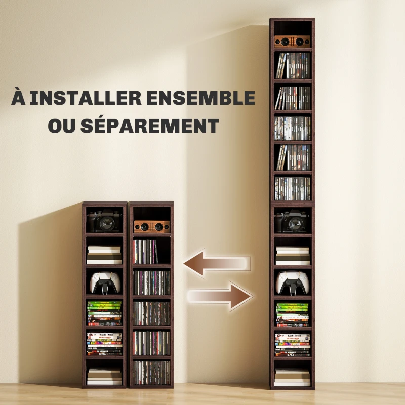 HOMCOM Lot de 2 étagères colonnes armoire de rangement CD-DVD 12 compartiments 21 x 19,2 x 88,3 cm capacité 160 CD marron
