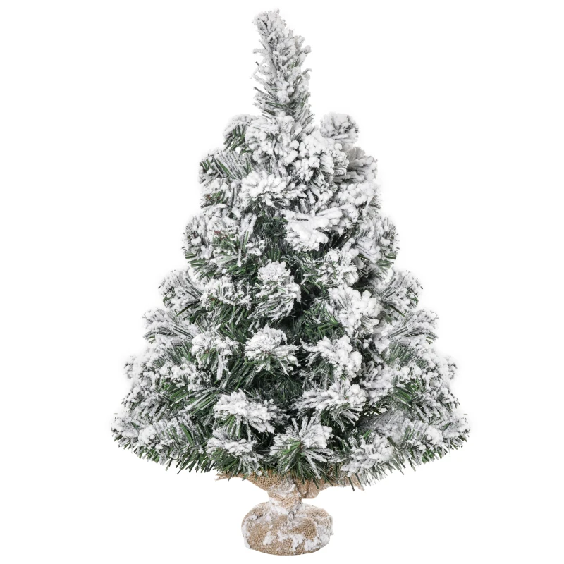 HOMCOM Mini Arbre de Noël Artificiel 60 cm Sapin Artificiel avec Neige, 67 Pointes Base en Ciment pour l'intérieur Bureau