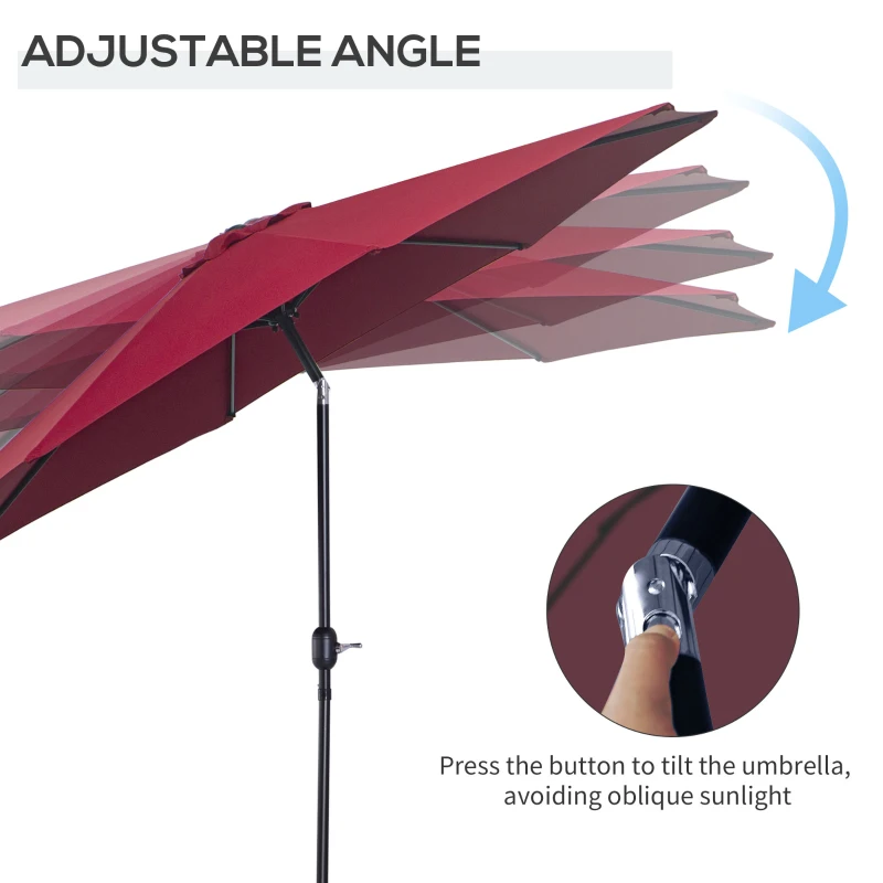 Outsunny 3m Parasol Patio Umbrella, Outdoor Sun Shade with Tilt and Crank Handle for Balcony, Bench, Garden, Wine Red