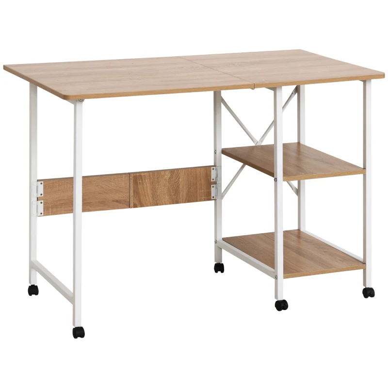 HOMCOM Klaptafel tafel bureau kantoortafel met wielen computertafel mobiel MDF natuur