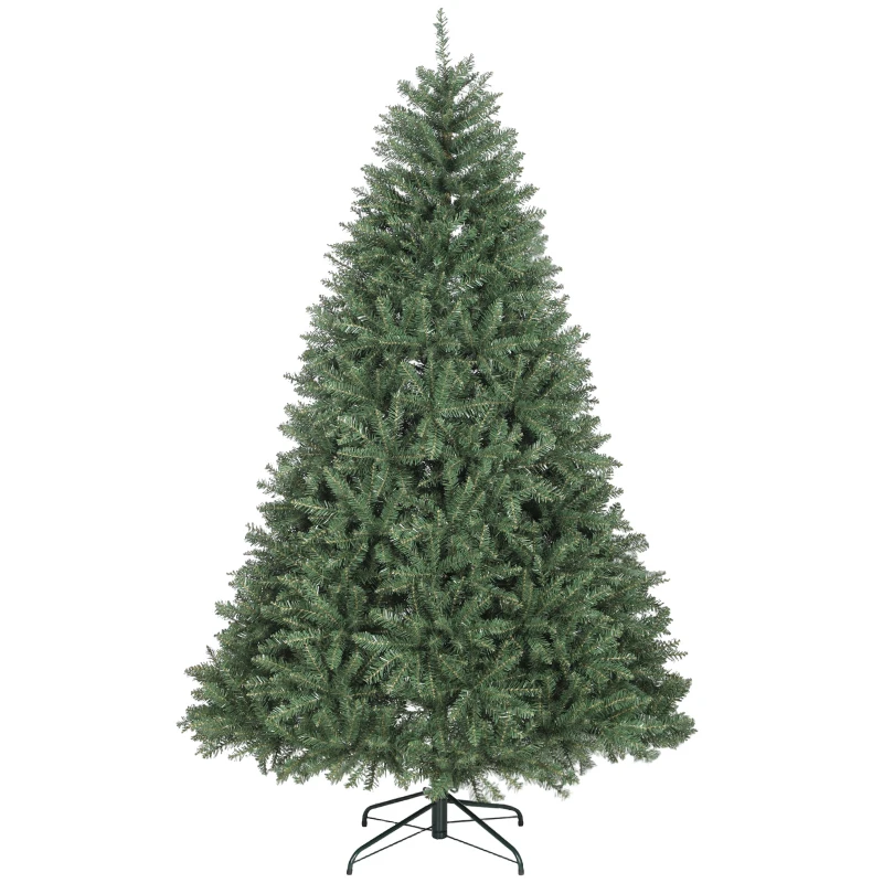 HOMCOM Árbol de Navidad artificial 210 cm, abeto realista con 2641 puntas de rama articulada, soporte de metal, verde