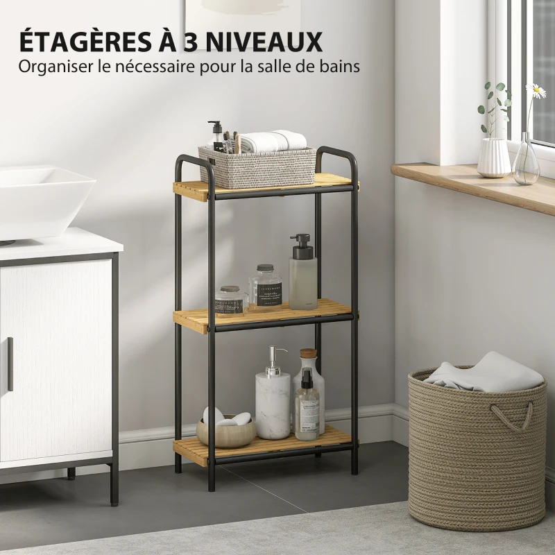 HOMCOM Étagère salle de bain étagère de rangement 3 niveaux étroite autoportante bambou 1,5 x 21,5 x 77,5 cm effet bois naturel