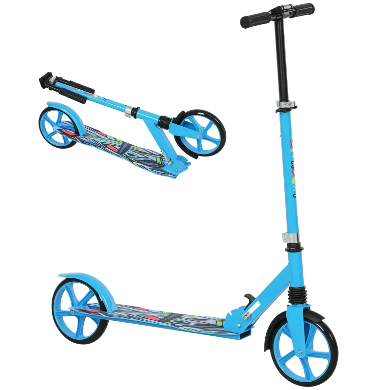 AIYAPLAY Foldable Kids Scooter with Adjustable Handlebar, 200mm Big Wheel, Rear Fender Brake, for Ages 6-12 Years, Blue