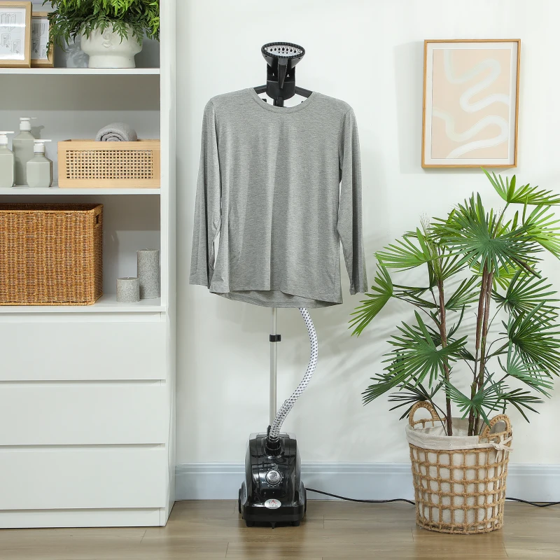 HOMCOM Défroisseur Vapeur Vertical de 1,4L avec Tige Extensible et 2 Roues, en ABS et PP, 26x21,5x29 cm, Noir