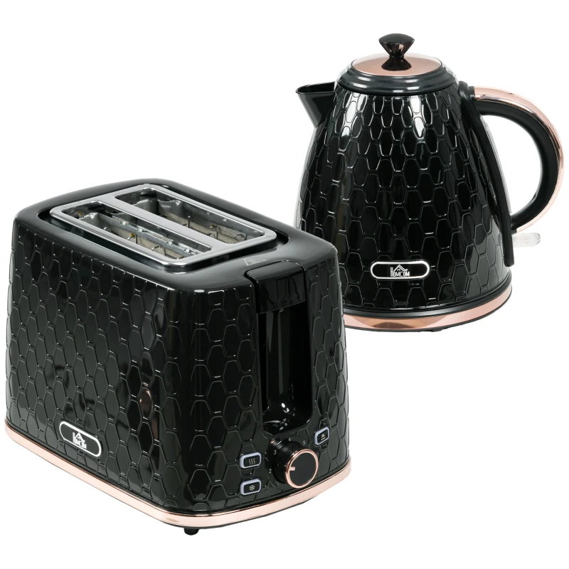 HOMCOM Set Hervidor y Tostadora, 1,7 L, Varios Modos, Luces LED, Negro