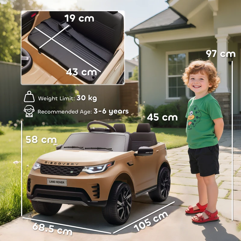 AIYAPLAY Land Rover Discovery Licensed 12V Kids Electric Car with Remote, 4 Wheel Suspension, Slow Start, Lights, Music, Khaki